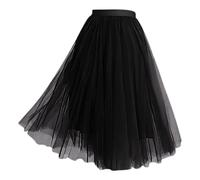 Tüllrock Schwarz, Tüllrock Damen Tüll Röcke High Low Layered Puffy Fee A-Linie Midi Rock Unregelmäßiger Tutu Weich Knielang Bunt Skirt Silvester Festival Outfit für Abschlussball Karneval Party