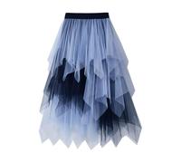 Tüllrock weiß Blau,pfauen kostüm Damen Tüll Röcke High Low Layered A-Linie Midi Rock hexenrock Unregelmäßiger Tutu Weich Knielang Bunt Regenbogen Skirt Festival 50er Outfit für Karneval Party