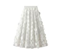 Tüllrock Weiss Damen Lang Polka Dot Tüll Faltenrock Vintage A-Linie Rock Mesh Flowy Geburtstag Boho Midi Unterrock Plisseerock Mesh Flowy Geburtstag Hochzeitsfeier Einfarbig Lang Rock