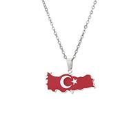 Türkei Karte Anhänger Halsketten - Ethnisches Muster Flagge Region Türkei Karten Pullover Kette Charm Hip Hop Trendy Schmuck für Damen Herren Schlüsselbeinkette Halsketten,Silber,50 cm