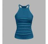 Türkisblaues, lässiges Sommer-Tanktop für Damen mit geripptem Rundhalsausschnitt und Racerback-Ausschnitt - ein vielseitiges Basic-Teil, Off-Shoulder,