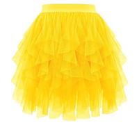 TüTü Damen - Chiffon Stufenrock fließend bauschig kurzer Saum Volant Partykleid lässig elegant Rüschenbund asymmetrischer Schnitt für Alltag Freizeit