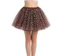 Tütü Damen Glitzer Shorts Gepunkteter Tutu-Rock mit Lagen Mesh für Bühnenauftritte Partys eleganter ausgestellter Ballerina-Rock Coffee One Size