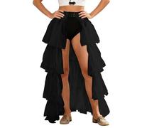 tütü schwarz, Tüllrock Damen Asymmetrischer Rock Orne Kurz Hinten Lang Kurz Tanzrock Retro Unterrock 80er Vintage Rockabilly A-Linie Tanzkleid Abendkleid Ballet Petticoat