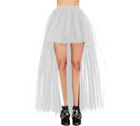 tütü weiß, Tüllrock Damen Asymmetrischer Rock Orne Kurz Hinten Lang Kurz Rockabilly Ballet Tanzrock 80er Party Petticoat Retro Tanzkleid Ballkleid Vintage Abendkleid