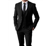 Tuikayoo Herren Nadelstreifen 3 Stück Anzug Slim Fit Elegant Einreihig Business Hochzeit Party Blazer Weste & Hose Set（Schwarz,4XL）