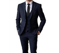 Tuikayoo Herren Nadelstreifen 3 Stück Anzug Slim Fit Elegant Einreihig Business Hochzeit Party Blazer Weste & Hose Set（Marine,5XL）