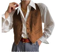 Tuikayoo Herrenweste aus echtem Wildleder Bussiness Weiches Leder Gilet Klassische Westernweste （Braun，XL）