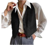 Tuikayoo Herrenweste aus echtem Wildleder Bussiness Weiches Leder Gilet Klassische Westernweste （Schwarz，4XL）