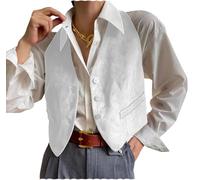 Tuikayoo Herrenweste aus echtem Wildleder Bussiness Weiches Leder Gilet Klassische Westernweste （Weiß，XXXL）