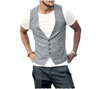 Tuikayoo Männer Sommer Leinen Weste Leinen regelmäßige Passform Anzug Weste Kleid für Strand Hochzeit Abschlussball Partei（Hellgrau，M）
