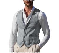 Tuikayoo Männer Sommer Leinen Weste Strand slim fit Anzug Weste Casual für Hochzeit Prom Party（Hellgrau，M）
