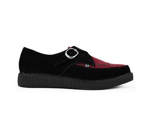 TUK Pointed Creeper Plateau-Schuhe aus schwarzem und burgunderfarbenem Wildleder mit Monk-Schnalle - A9592 EU 37