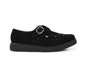 TUK Pointed Creeper Plateau-Schuhe aus schwarzem Wildleder mit Monk-Schnalle - A8139 EU 37