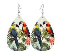 Tukane, Papageienpalmenblätter, Ohrringe für Damen, Tropfenform, Leder, doppelseitig, baumelnd, leicht, Damen-Ohrschmuck, Schmuck, modisch, Geburtstagsgeschenk