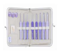 Tulip Etimo Murasaki Häkelnadel-Set - 8 Softgrip-Aluminiumhaken (2.00-6.00mm), Ergonomischer Griff, Wollnadeln und Maschenmarkierer, Lila - 1 Set