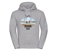 TULLUN Unisex Männer Frauen Personalisiert mit Ihrem eigenen Design Foto Text Individuell bedrucktes Kapuzen-Sweatshirt - Grau - XXL - Ihr eigenes Design und Text