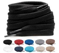 TULMERO 2 Paare Schnürsenkel Schwarz 100% Baumwolle - Sneaker Schnuersenkel Flach, 8 mm Breite Flat Sneaker Shoelace, Ersatz Schuhbänder für Turnschuhe Länge 75 cm