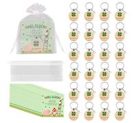 Tulov 24 Set Glück Schlüsselanhänger Holz, Inkl. 24 Glücksbringer Schlüsselkarabiner, Pferdehufen, Glück Karten, Organzasäckchen für Abschied, Danke, Weihnachten, Silvester, Kollegen, Freunde