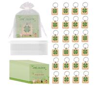 Tulov 24 Set Glück Schlüsselanhänger Holz,Vierblättrige Kleeblatt Holz Glück Schlüsselring,Viel Glück Geschenke Sett für Abschied Danke Weihnachten Silvester Firmung Schulanfang(Rechteck)