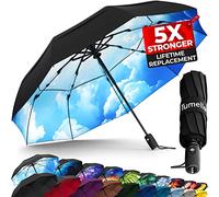 TUMELLA Stärkster windfester Reiseschirm (kompakt und hochwertig), kleiner, robuster, aber leichter, tragbarer und automatisch zusammenklappbarer Regenschirm, langlebiger Premium-Griff Himmelblau