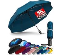 TUMELLA Stärkster windfester Reiseschirm (kompakt und hochwertig), kleiner, robuster, aber leichter, tragbarer und automatisch zusammenklappbarer Regenschirm, langlebiger Premium-Griff Petrol