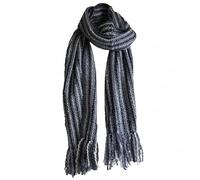 Tumia LAC - Dick gestreiDer, extralanger komfortabler Schal - handgemacht und sehr warm ? Unisex - Grau