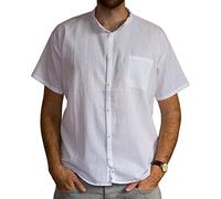 Tumia LAC Sommer Grandad-Hemd aus Baumwolle, ethisch gehandelt, kurzärmelig - aus Ecuador für Tumi gefertigt - leichtes, kühles Material, Weiß, XXX-großen