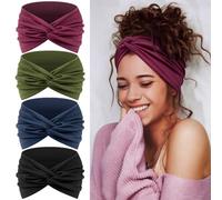 Tumurup 4 Pcs Haarband Damen Dünn, Stirnband Damen Sport - Breite Elastische Weiche Haarbänder für Yoga, Fitness & Kosmetik - Headband Haarschmuck Summer (Schwarz, Lila, Grün, Blau)