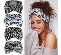 Tumurup 4 Pcs Haarband Damen Dünn, Stirnband Damen Sport - Breite Elastische Weiche Haarbänder für Yoga, Fitness & Kosmetik - Headband Haarschmuck Summer (Leoparden)