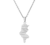 Tunesien Karte Anhänger Halsketten - Ethnisches Muster Flagge Region Tunesien Karten Schlüsselbeinkette Halsketten Charm Hip Hop Trendy Schmuck für Damen Herren Pullover Kette, Silber, 50 cm