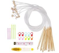 Tunesische Häkelnadel mit Seil,12 Größen Bambus Afghanische Häkelnadeln Set für Anfänger, 3,0-10 mm Afghan Tunesische Häkelnadeln Kunststoffkabel für Schals Teppich, Häkelnadel für Tunesisch Häkeln