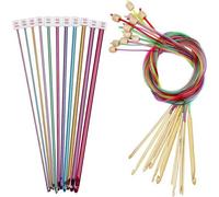 Tunesische Häkelnadeln Set 23 Stück Aluminium + Bambus für Anfänger