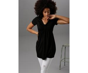 Tunika ANISTON SELECTED, Damen, Gr. 44, schwarz, Jersey, Obermaterial: 95% Viskose, 5% Elasthan, unifarben, figurumspielend Po-bedeckend, V-Ausschnitt, Tuniken, mit Raffung im Brustbereich (20926122-4