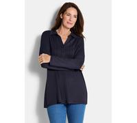 Langarmshirt GOLDNER "Kurzgröße Halbarm Blusenshirt mit Hemdkragen", Damen, Gr. 24, blau (marine), Obermaterial: 95% Viskose CV. 5% Elasthan EL., Modisch, Shirts Langarmshirt, Biesen (46612347-24) mar