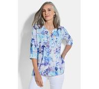 Tunika GOLDNER "Sommertunika mit Biesen", Damen, Gr. 42, blau (blau, gemustert), Obermaterial: 95% Viskose CV. 5% Elasthan EL., figurumspielend, Tuniken, stretchbequemer Viskosejersey (68921827-42) bl
