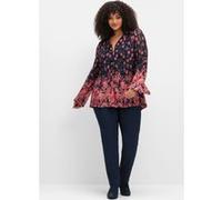 Schlupfbluse SHEEGO BY JOE BROWNS, Damen, Gr. 48, blau (blau gemustert), 95% Polyester, 5% Elasthan, geblümt, gemustert, V-Ausschnitt, Blusen Schlupfbluse (85437903-48) blau gemustert