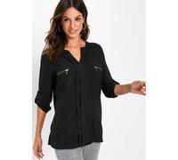 Tunika BONPRIX, Damen, Gr. 48, schwarz, Obermaterial: 100% Viskose, figurumspielend, Tuniken, figurumspielende Passform, mit langem Arm, mit eingelegten Falten (85609449-48) schwarz