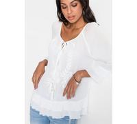 Tunika BONPRIX, Damen, Gr. 48, wollweiß, Obermaterial: 100% Viskose, A-Linie, Tuniken, A-Linien-Passform, mit 3/4-Ärmeln, gleichfarbige Stickerei (66733104-48) wollweiß