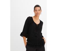 Tunika BONPRIX, Damen, Gr. 50, schwarz, Obermaterial: 100% Viskose, A-Linie, Tuniken, A-Linien-Passform, mit 3/4-Ärmeln, gleichfarbige Stickerei (94304434-50) schwarz