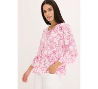 Tunika BONPRIX, Damen, Gr. 52, pink (weiß, pink floral), Obermaterial: 100% Viskose, figurumspielend, Tuniken, figurumspielende Passform, mit 3/4-Ärmeln, mit Bindedetails (23583409-52) weiß, pink flor