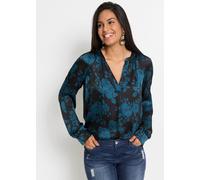 Tunika BONPRIX, Damen, Gr. 54, schwarz (schwarz, blaupetrol floral), Obermaterial: 100% Polyester, gerade, Tuniken, moderner Look, gerade Passform, aus Polyester, mit schönem Druck (17113067-54) schwa