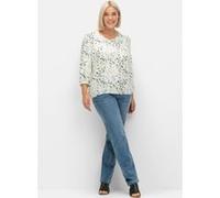 Druckbluse SHEEGO, Damen, Gr. 48, bunt (champagner, gemustert), 100% Viskose, geblümt, gemustert, mehrfarbig, V-Ausschnitt, Blusen Druckbluse (96805413-48) champagner, gemustert