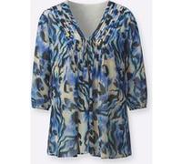 Longbluse CREATION L, Damen, Gr. 38, champagner, royalblau, bedruckt, 100% Polyester, gemustert, mehrfarbig, V-Ausschnitt, Blusen Longbluse (81990601-38) champagner, royalblau, bedruckt