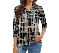 Tunika Damen Damenblusen Elegant Women's Fashion Casual Lapel Short Sleeve Print Shirt Button Up Boho-Oberteile Für Frauen Damenshirt 3/4 Arm Sommer Marine XL