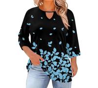 Tunika Damen Große Größen 3/4 Arm Shirt Sommer Übergröße Longshirt Oberteile Elegant Strandtunika Tshirt Ausgefallene Oversized Longbluse Basic Tops Locker Rundhals Festliche Blusen