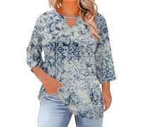 Tunika Damen Große Größen 3/4 Arm Shirt Sommer Übergröße Longshirt Oberteile Elegant Strandtunika Tshirt Ausgefallene Oversized Longbluse Basic Tops Locker Rundhals Festliche Blusen