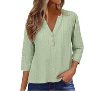 Tunika Damen Große Größen Für 2026: Trendige 3/4-Ärmel-Blusen Mit V-Ausschnitt Und Lochstickerei Lässige Urlaubsblusen Tshirt Basic T Shirt Shirts Long Weißes Leinen Sommerbluse T-Shirts Frauen