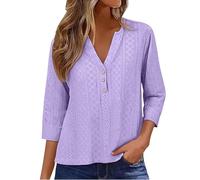 Tunika Damen Große Größen Für 2026: Trendige 3/4-Ärmel-Blusen Mit V-Ausschnitt Und Lochstickerei Lässige Urlaubsblusen Tshirt Basic T Shirt Shirts Long Weißes Leinen Sommerbluse T-Shirts Frauen