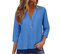 Tunika Damen Große Größen Für 2026: Trendige 3/4-Ärmel-Blusen Mit V-Ausschnitt Und Lochstickerei Lässige Urlaubsblusen Tshirt Basic T Shirt Shirts Long Weißes Leinen Sommerbluse T-Shirts Frauen
